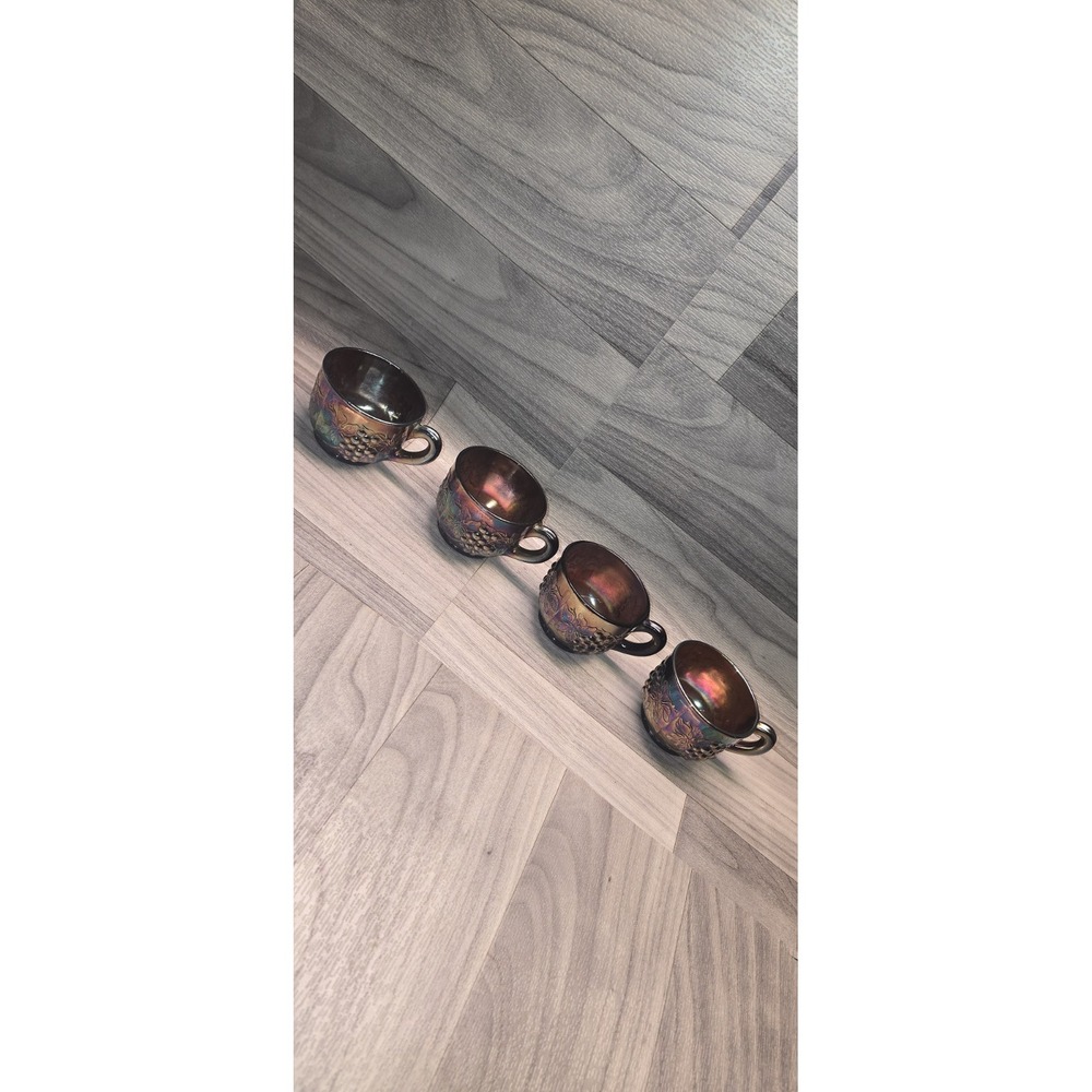 Lot Of 4 Dugan "Many Fruits" Amethyst Carnival Glass Punch Cups ( No Bowl )
